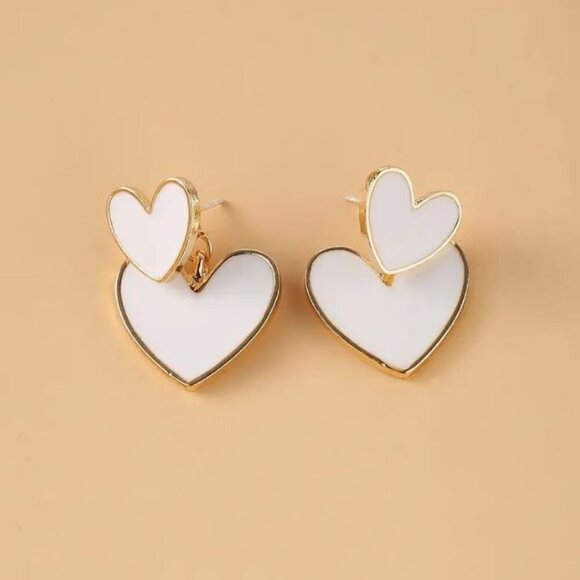 NEW Harper White Enamel Heart Two Part Stud and Drop Earrings - Picture 3 of 5